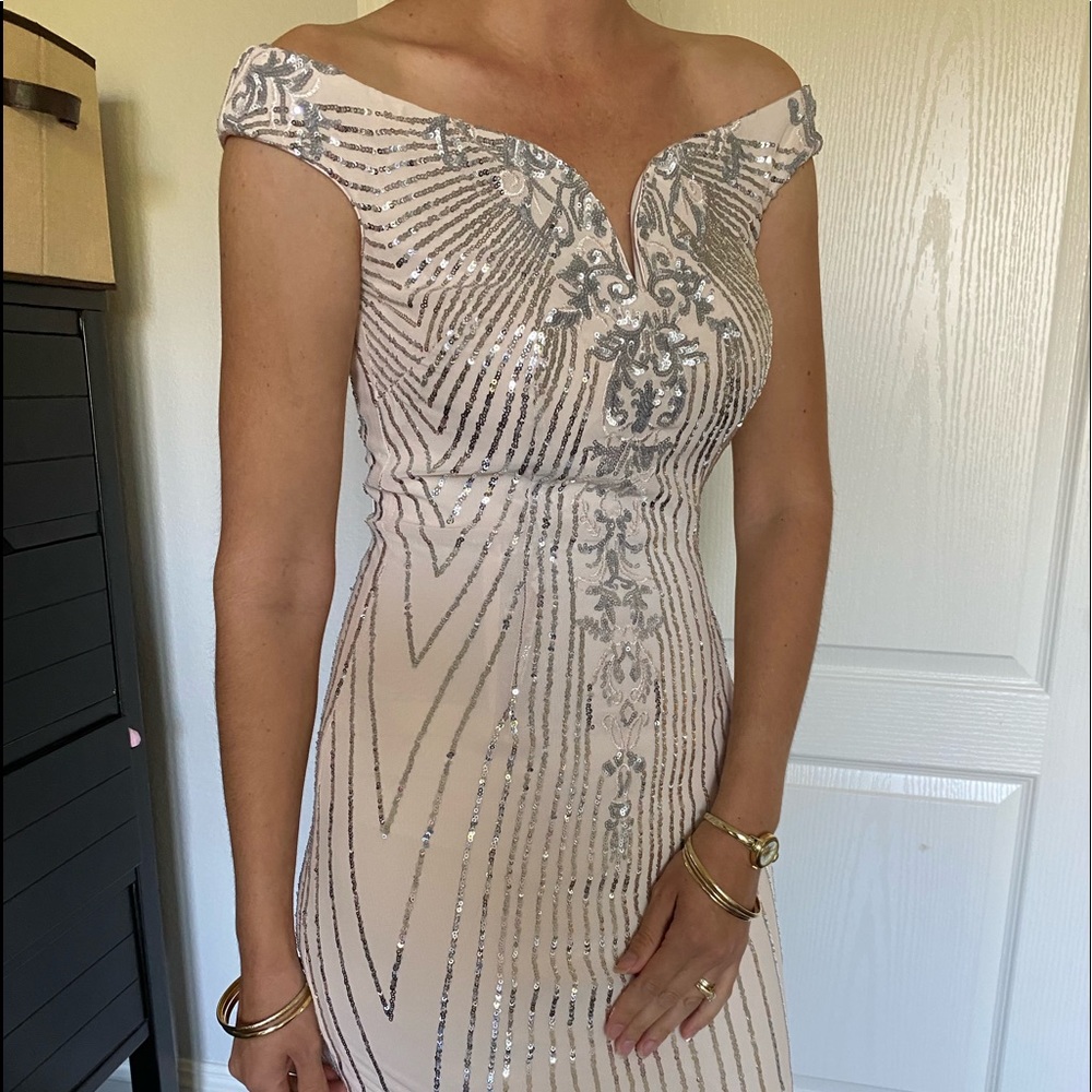New Windsor silver nude dress